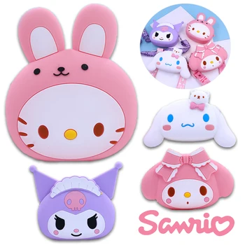 Sanrio Hello Kitty Kids Mini Coin Shoulder Bag Силиконова монета чанта карикатура Kuromi Melody деца на открито декоративна чанта подаръци