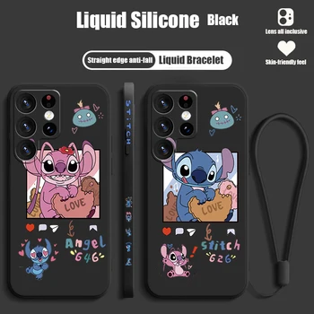 Stitch Бебето Disney за Samsung S24 S23 S22 S21 S20 Fe S10 Забележка 20 10 Ultra Lite Plus течно ляво въже телефон случай