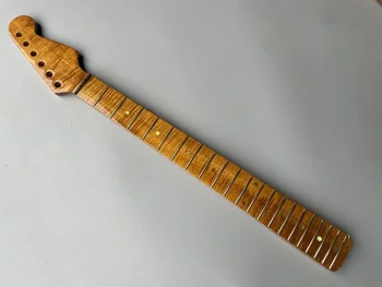 Tiger Flame Maple Guitar Neck 21 Fret 25.5 инчов тъмно жълт завършен болт на стил вратове точки инкрустация обратно лента китара части