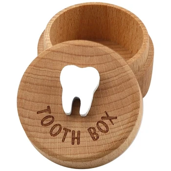 Tooth фея кутия 3D издълбани дървена кутия зъб фея кутия декоративни аксесоари за момче или момиче