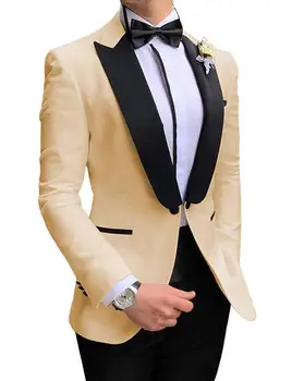 TPSAADE Ново пристигане Мъже Костюми Мода Абитуриентски смокинги Blazer Slim Fit Вечеря Яке Младоженци за сватба 2 броя (Blazer + панталони + вратовръзка)
