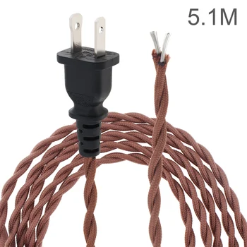 US Plug 5M / 16FT усукана кърпа покрита лампа кабел кабел 18Gauge подмяна разширение индустриален електрически кабел за ретро лампа