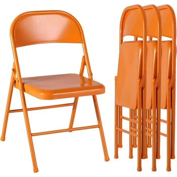 VECELO метална рамка сгъваема задръжте до 350 паунда, монтирани стоманени столове с тройна скоба и двойна шарнирна гръб за домашен офис