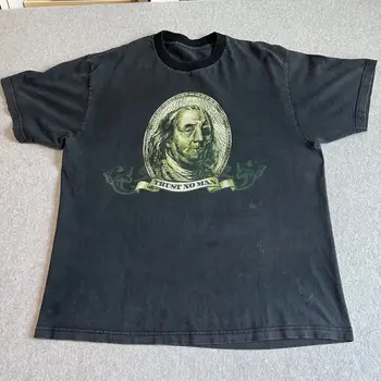 Vintage Trust No Man риза възрастен екстра голям черен мъжки Y2K графичен правопис дълги ръкави