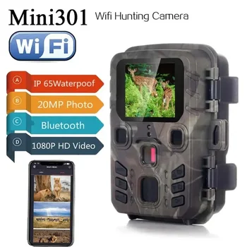 Wifi301/Mini301 Ловна камера APP Control Trail Camera Wireless Bluetooth 24MP 1296P Night Vision Motion Wildlife Traps Снимка