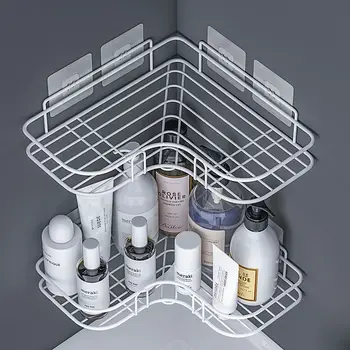 Баня рафт козметичен държач ъглов рафтове за съхранение без пробиване шампоан съхранение рафт баня организатор и съхранение