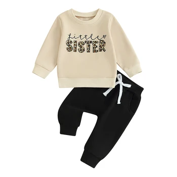 бебе момиче дрехи малка голяма сестра съвпадение облекло дълъг ръкав суитчър и участък джогър панталони есен зимен комплект