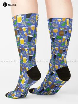 Бира стъклена бутилка бутилка хмел и ечемик модел чорапи дамски спортни чорапи персонализирани потребителски 360 ° цифров печат подарък Harajuku ретро