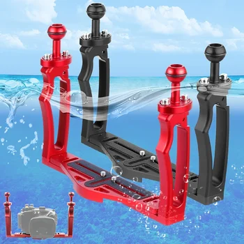 Водолазна двойна ръчна фотографска скоба, SLR екшън камера универсална подводна фотографска тава, преносима скоба за захващане