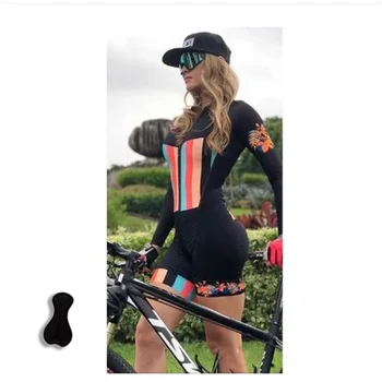 Дамски летен колоездачен триатлон костюм, дълъг ръкав еднокомпонентни гащеризони планински велосипед фитнес спортна риза Ropa Maillot Ciclismo