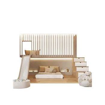 Двуетажно легло с плъзгаща се тайна основа дърво къща легло плъзгащо се плъзгащо се легло детска цялата къща персонализиране