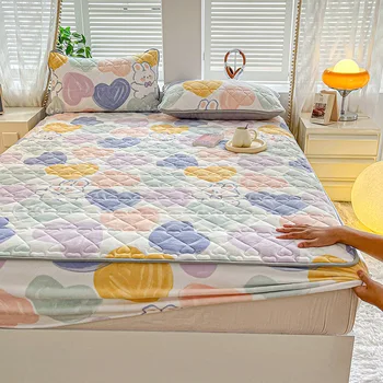 Домашен текстил Зимни топли плюшени монтирани лист ватирани еластична лента матрак покритие крал размер легло лист покривки двойно легло линии