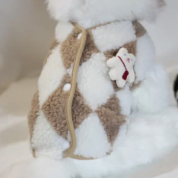 Есен и зима жилетка за кучета зимни топли дрехи за домашни любимци котешки крака диамантени карирани пуловер нови котешки дрехи за кучета