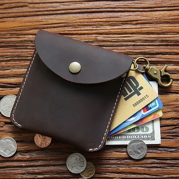естествена кожа монета чанта мъже реколта ръчно изработени луд кон кратко малък джоб случай притежателя на карта портфейл пари чанта