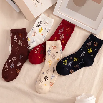 Жена чорапи японски стил печат момичета сладки дълги чорапи корейски мода памук мек Harajuku ретро реколта улично облекло екипажа чорапи