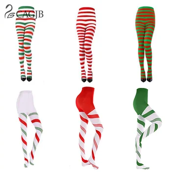 Жени Коледа цветни раирани чорапогащи пълна дължина чорапогащи за коледно парти косплей грим абитуриентски декорации