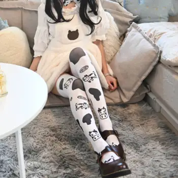 Жени Японски Лолита високи чорапи Kawaii крава печат отглеждане косплей аниме надколяното чорапи за жени JK чорапи