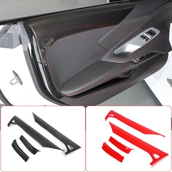 За Chevrolet Corvette C8 2020-2023 ABS въглеродни влакна / червен панел за интериорни врати на автомобила декоративни аксесоари за кола