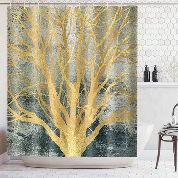 Златното дърво на живота душ завеса мистериозна фантазия гора водоустойчив плат душ завеси комплект с куки за баня декор