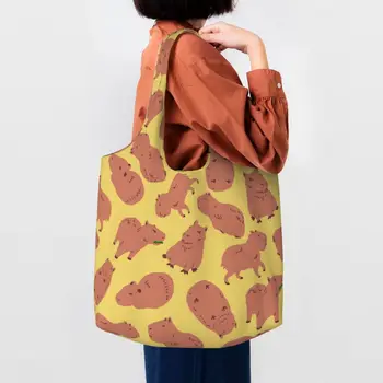Капибара Популярни животни модел хранителни стоки голяма пазарска чанта жени обичай платно рамо купувач чанта голям капацитет чанти