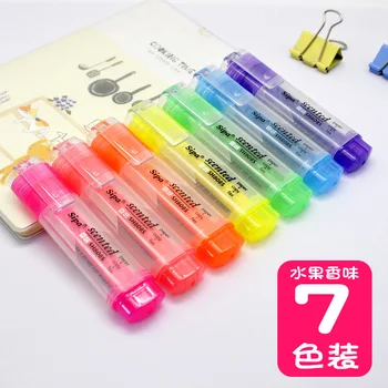 Китайска кипарисова плодова ароматна флуоресцентна писалка, корейска версия, 7-цветен маркер, писалка за маркиране на ключове, писалка за ръчна сметка, наклонена глава