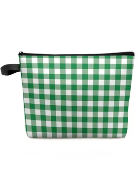 Класически кариран зелен решетка грим чанта торбичка пътуване Essentials дама жени козметични чанти тоалетна организатор съхранение молив случай