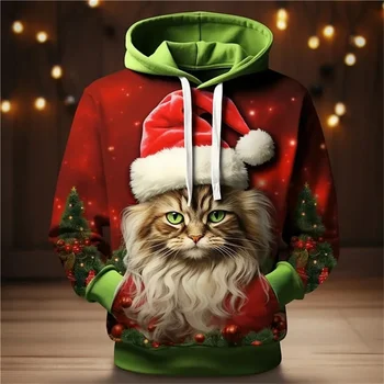 Коледа качулки за мъже 3d печат животински модел дълъг ръкав суитчър мъже случайни извънгабаритни пуловери качулка върховете дрехи