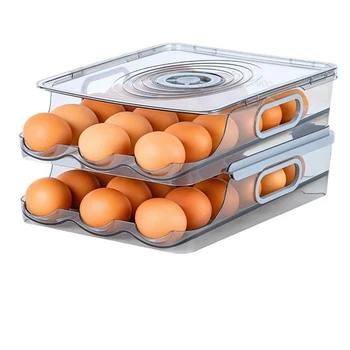 Контейнер за яйца за хладилник: картонени кутии за яйца, автоматично валцуване на държач за яйца за хладилник с времева скала и капак издръжлив