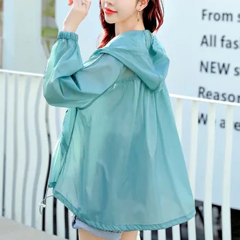 Корейска мода дълъг ръкав с качулка яке жени цип суитчър слънцезащита открит бързо сухи палта случайни хлабав върховете