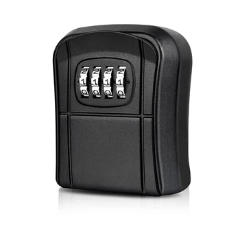 Кутия за ключове Монтирана на стената мини ключ Безопасна външна кутия за ключове с регулируем 4-цифрен цифров код Водоустойчива кутия за ключове (черна)