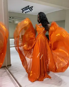 лъскава оранжева вечерна рокля с едно рамо мъниста без ръкави Арабски абитуриентски рокли 2024 فساتين الحفلات Безплатна доставка
