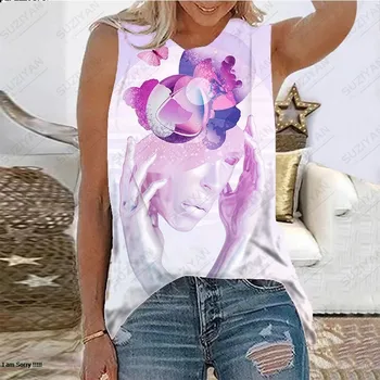 Лято Горещи продажба на жените мода без ръкави потник тениска персонализирани модел 3D печат плаж случайни хлабав размер жените отгоре