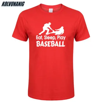 Лято Маркови мъжки дрехи Приятели Памучни ежедневни тениски с къс ръкав EAT SLEEP PLAY-Бейзбол Смешни графични тениски