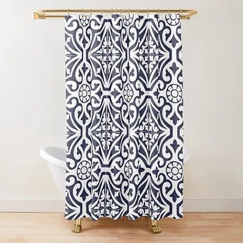 марокански пергола решетка модел душ завеса,индиго флот синьо бяло реколта геометрични баня завеси с куки