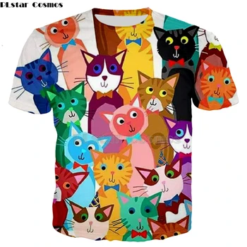 много прекрасна цветна котка Печат Casual Harajuku Unise тениска лято къс ръкав Casual обло деколте евтини дрехи улично облекло Femme-2