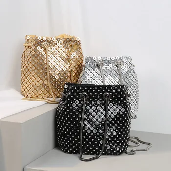 Мода верига рамо чанта вечерно парти кофа пайети чанта за жени Sliver злато чантата момиче чанти женски дизайнер портфейл