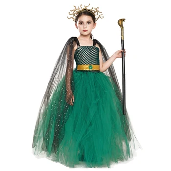 Момичета Хелоуин косплей костюм готически демон кралица деца вампир роля играе костюм паяк вещица пачка дълга рокля