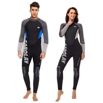 Нов 3MM неопренов водолазен костюм мъжки едно парче сърф костюм с дълъг ръкав Дамско плуване мода плаж слънцезащитни бански костюми 2023