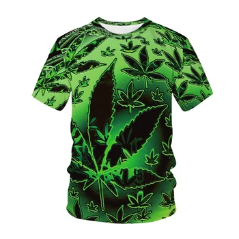 Нов зелен коноп листа T ризи Weed 3D отпечатани тениска мъже Harajuku тениска момче момиче хип-хоп случайни мода извънгабаритни върхове тениски