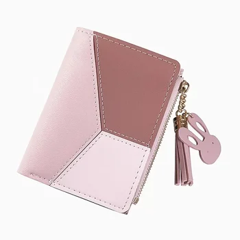 Нов портфейл Дамски къс моден цип пари клип снаждане цвят контраст студент монета чанта дамски карта чанта чанта