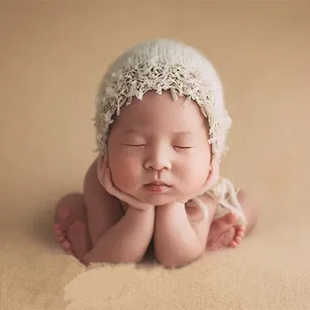 Нов стил новородено снимка шапка перо ръб мохер фото студио бебе фото моделиране ръчно изработена шапка