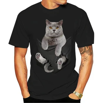 Нова мъжка тениска Британска късокосместа котка джобна тениска дамска тениска