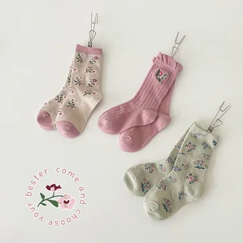 Пролет есен момичета чорапи сладък цветен модел чорапи деца памук меки телета чорапи за 1-8 годишно дете 3 чифта / партида