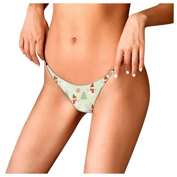 Секси коледни дизайни отпечатани памучни прашки за жени сладък G низ бикини бельо дишаща женски T обратно долни гащи