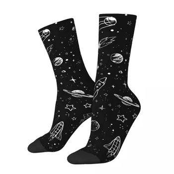 Смешен луд чорап за мъже Космически хип-хоп реколта мистериозен и интересен модел на вселената отпечатани момчета екипаж компресия чорап