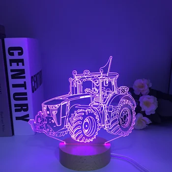 Трактор 3D илюзия дървена нощна светлина цветове промяна играчка лампа USB такса маса бюро спалня декорация подаръци за деца