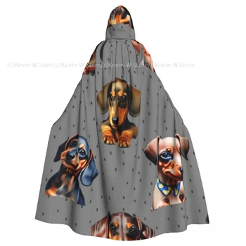 Унисекс възрастни кучета дакели илюстрация наметало с качулка дълга вещица костюм косплей