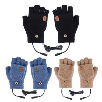 Унисекс електрически отоплителни ръкавици сензорен екран USB отопляеми ръкавици с половин пръст Меки плетени ръчни топли зимни къмпинг туристически принадлежности