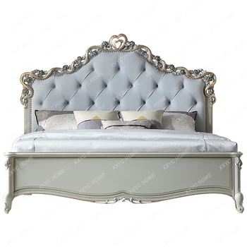 Френски мебели Дърворезба в европейски стил принцеса легло майстор спалня мека чанта издърпайте ключалката двойно легло брак легло HR