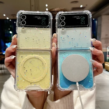 Цветен градиентен блясък магнитен калъф за телефон за Samsung Galaxy Z Flip 3 4 5 за Magsafe силиконов мек TPU заден капак